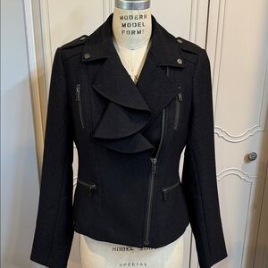 Banana Republic Feminine Moto Style Black Women's Blazer with Ruffle Detail